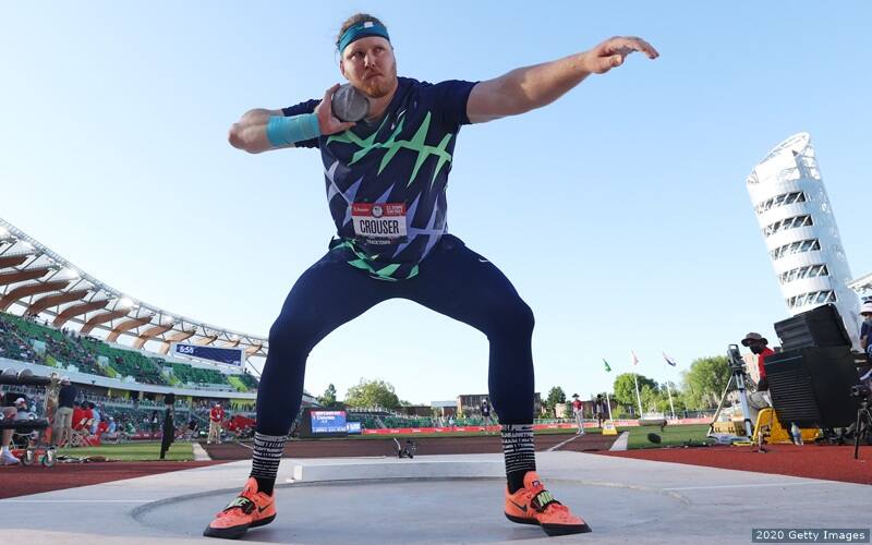 U.S. shot putter Ryan Crouser prepares before an attempt at the 2020 U.S. Olympic Track & Field Team Trials in Oregon.