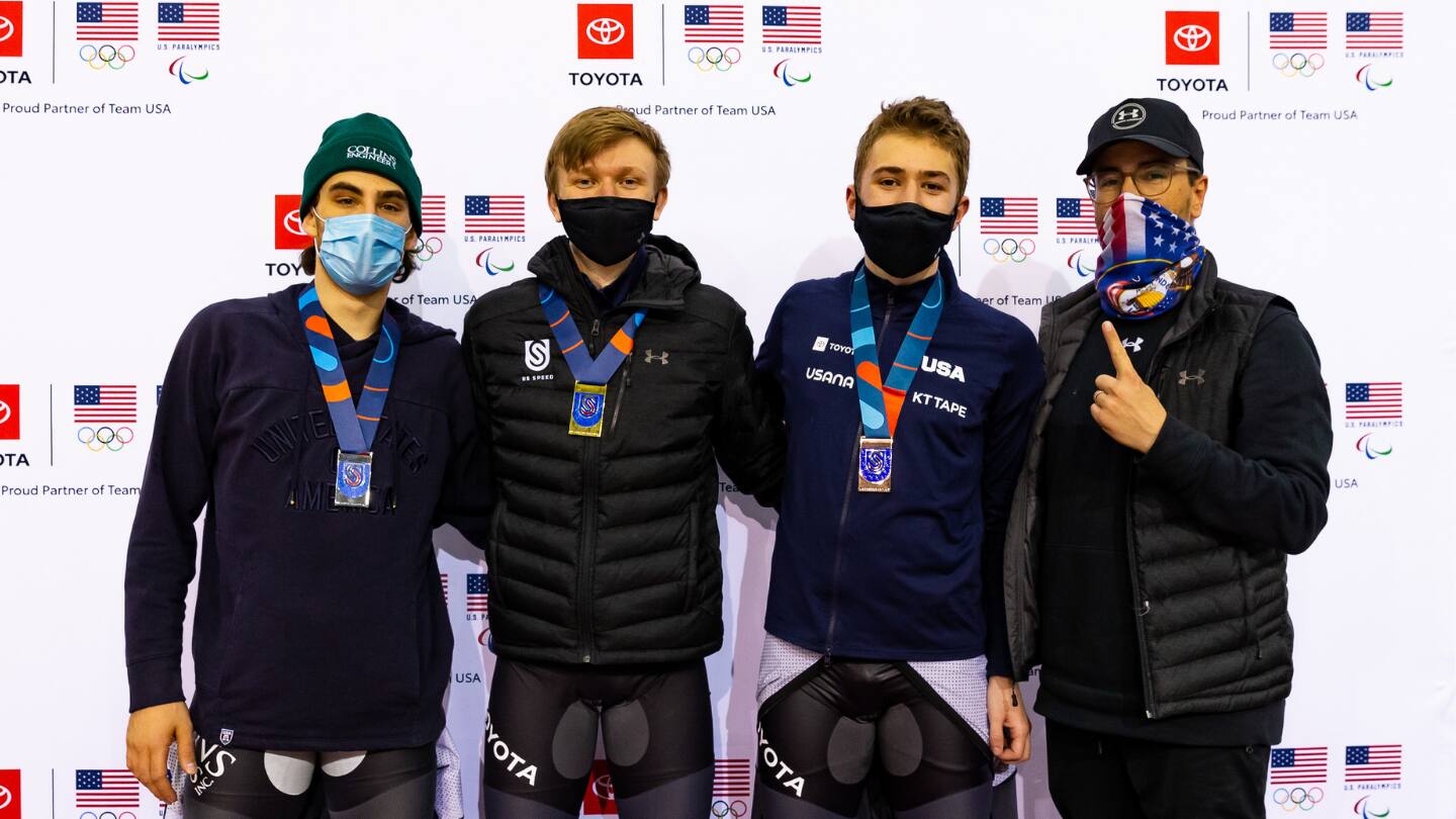 Emery Lehman, Ethan Cepuran, Casey Dawson, Gabriel Girard at Long Track US Championships