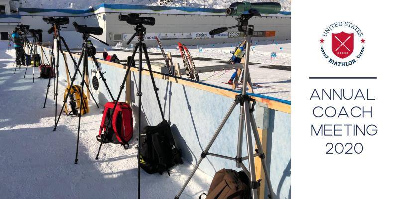 Biathlon coaches stand of telescopes for target accuracy 