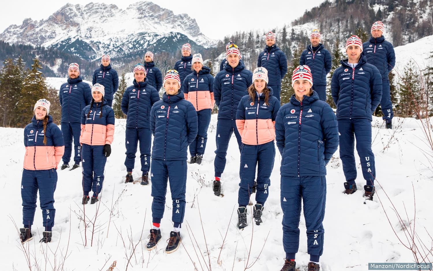 Group photo of athletes and coaches on US Biathlon team 2020