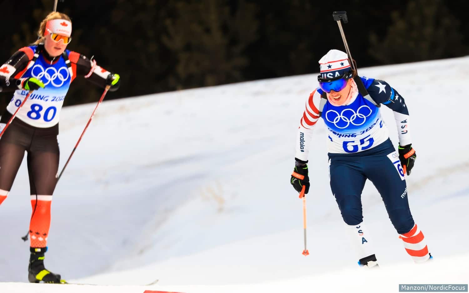 Susan Dunklee races in the women's 7.5km sprint on Feb. 11, 2002, at the Beijing Winter Games