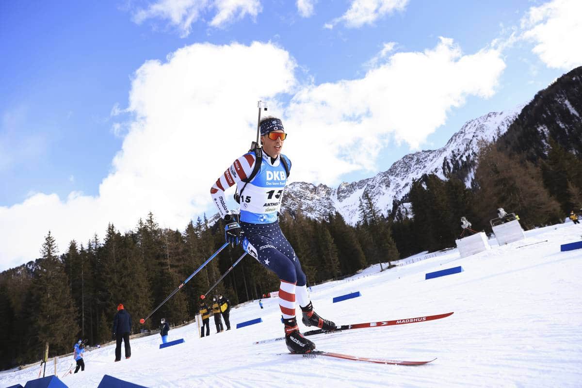 Paul Schommer races in the men's individual at the BMW IBU World Cup in Antholz, Italy, on Jan. 20, 2022