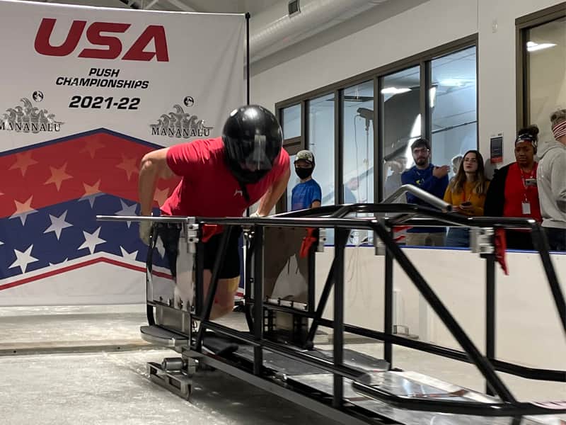 Charlie Volker pushes off the start in heat one