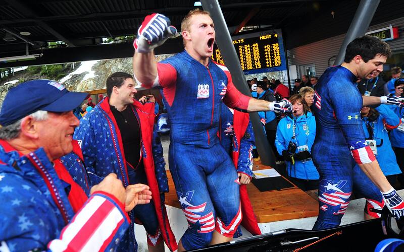 Curt Tomasevicz celebrates Olympic gold