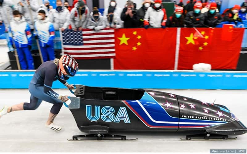 Kaillie Humphries at the start in the second heat.