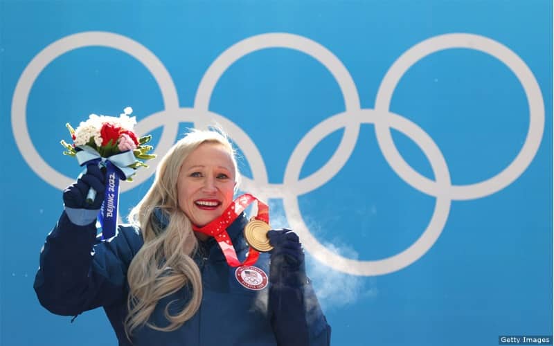 Kailie Humphries celebrates Olympic gold