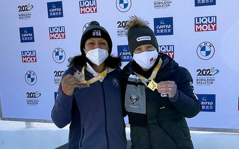 Elana and Kaillie celebrating their medals