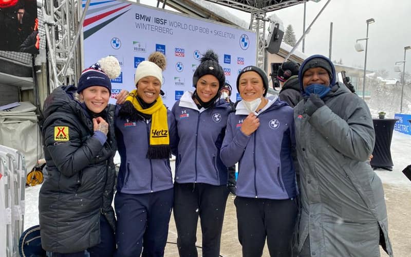 Kaillie, Sylvia, Kaysha, Elana and Aja at the finish dock