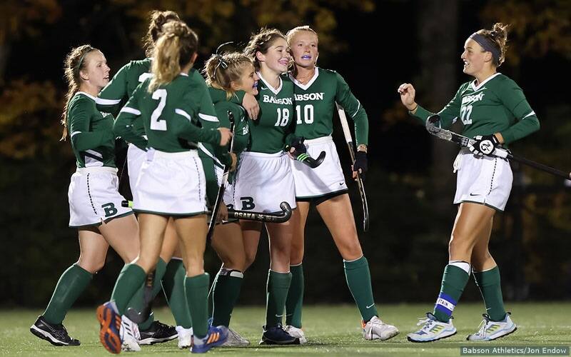 Babson Field Hockey celebrates a goal