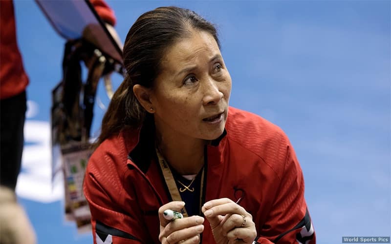 Jun Kentwell coaches at the 2018 FIH Hockey Indoor World Cup against Kazakhstan on February 8, 2018