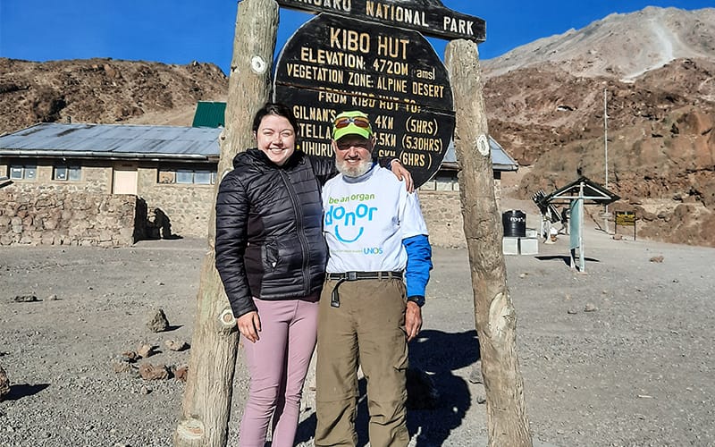 Skalski and his daughter at Kibo Hut along the Kilimanjaro ascent