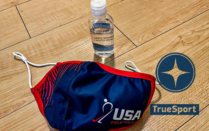 USA Field Hockey face mask and hand sanitizer