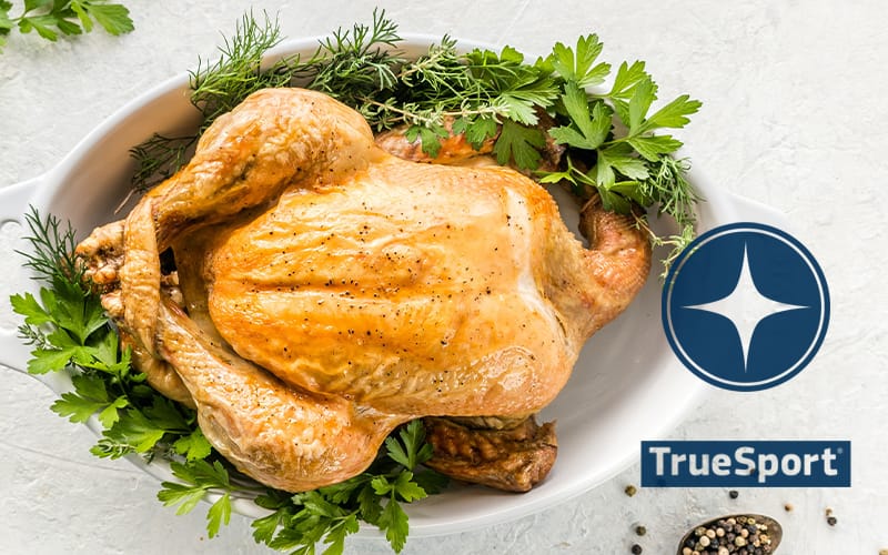 Full roasted chicken with TrueSport Logo