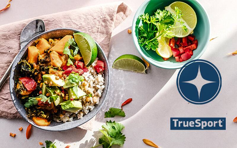 Picture of food with TrueSport logo
