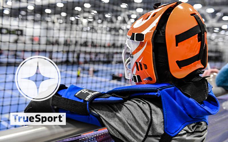 Goalkeeper overlooking indoor courts