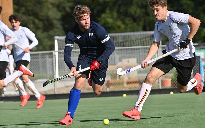 Michael Barminski dribbles the ball against Belgium's U-21 Team on October 15, 2021