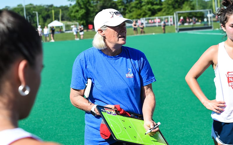 U.S. U-21 Women's National Team Head Coach Tracey Paul coaching at the 2021 Young Women's National Championship