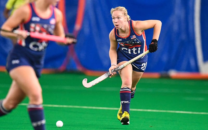 Nicole Woods in 2018 in game 1 against Belgium at Spooky Nook Sports in Lancaster, Pennsylvania