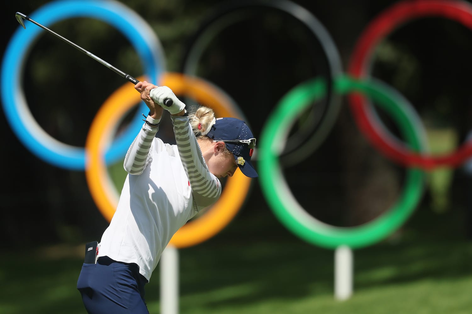 Nelly Korda in round three of the women's golf competition.