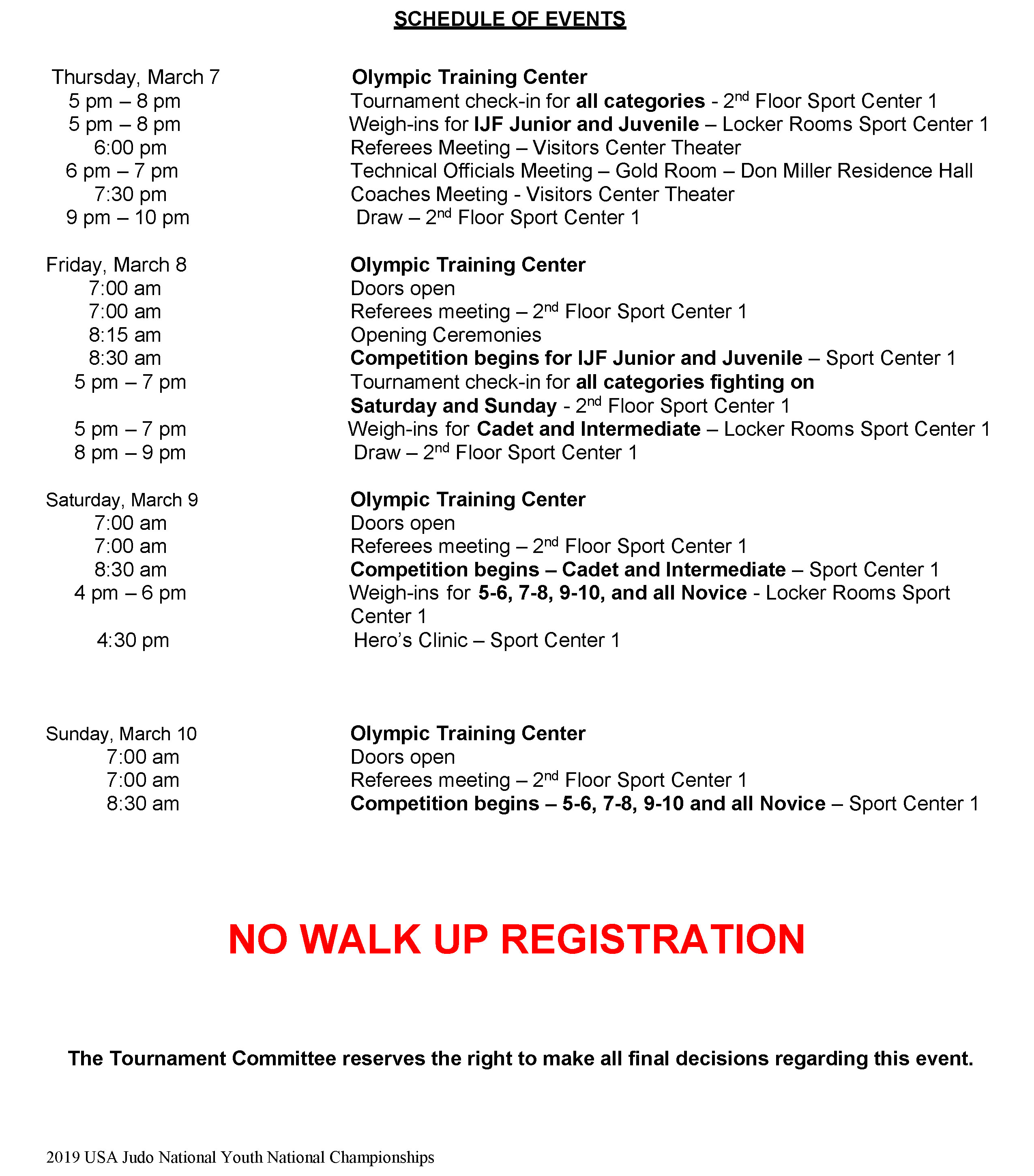 Youth Nationals Schedule
