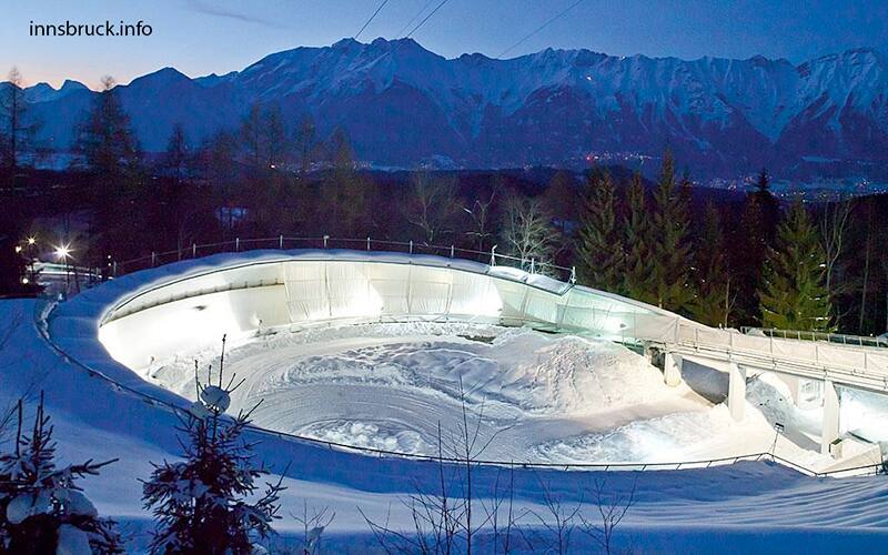 Igls luge track at night