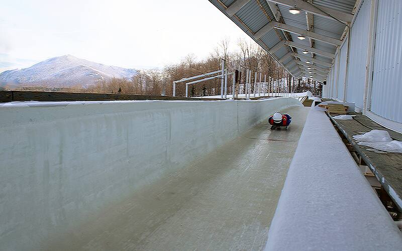 sled going by in lake placid new york