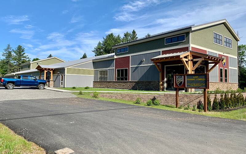 Outdoor view of the USA Luge Start facility in Lake Placid New York