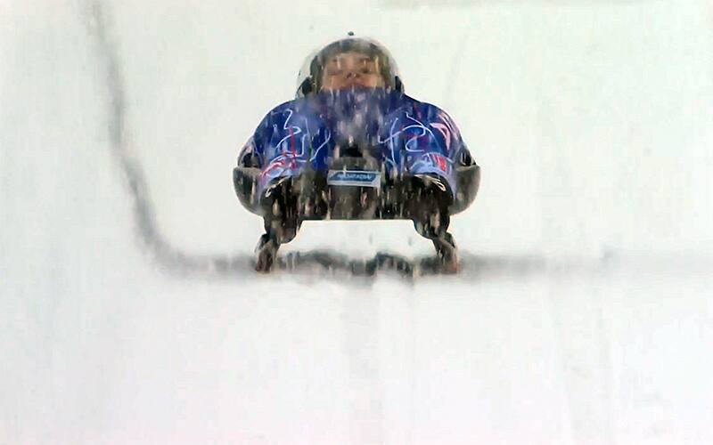 Summer Britcher slides through heavy snow in St. Moritz on February 7, 2021