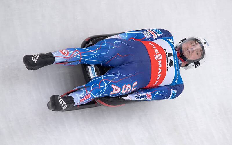 Tucker West racing in Igls, Austria on January 23, 2021