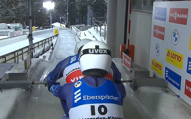 Chris Mazdzer and Jayson Terdiman at the start in Koenigssee, Germany. January 2, 2021