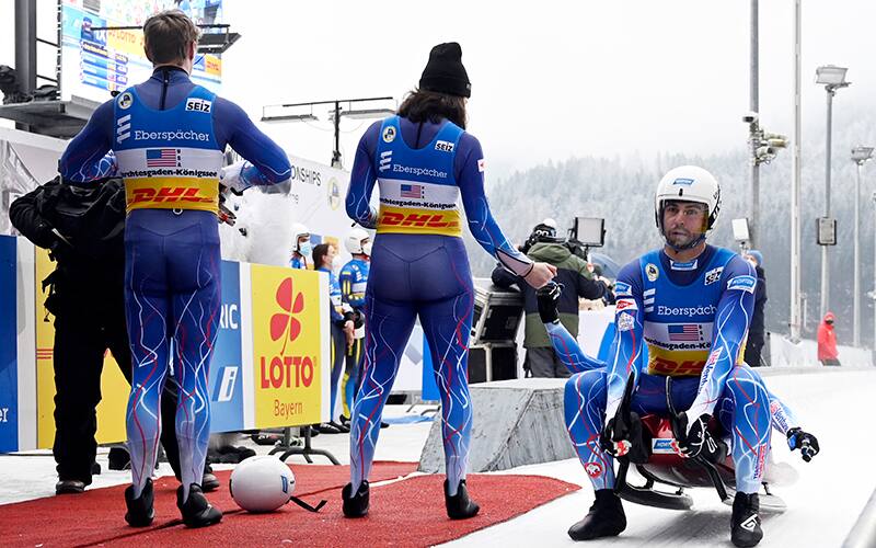  the U.S. relay team competing in the luge world championships on january 31, 2021