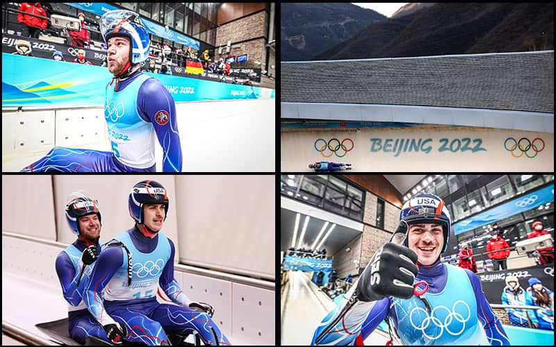 Zack DiGregorio and Sean Hollander after their 11th place finish at the 2022 Olympic Winter Games doubles luge competition. Photos:FIL/ Mareks Galinovskis/Getty Images