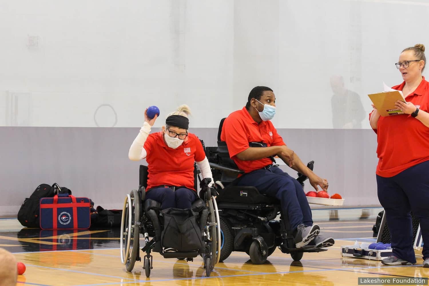 Michele Lynch preparing for her shot. 