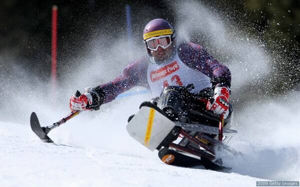 Para alpine skier Jasmin Bambur in competition.