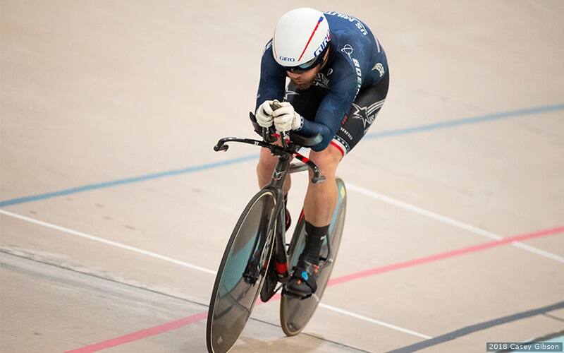 Justin Widhalm competing in track cycling. 