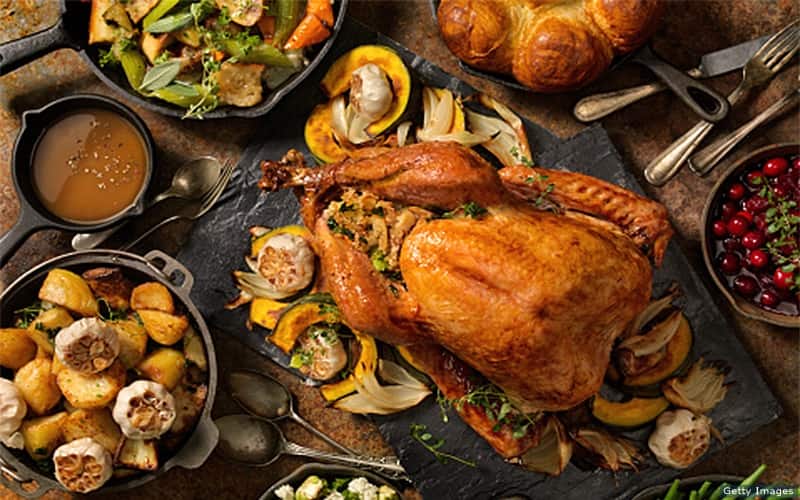 A photo of a Thanksgiving dinner table