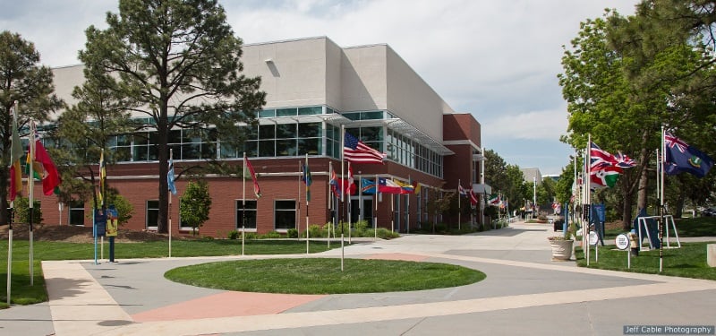 Pictured is the U.S. Olympic Training Center Olympic pathway and Ted Stevens Sports Services Center.