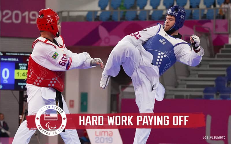 Evan Medell of para taekwondo celebrating after winning gold