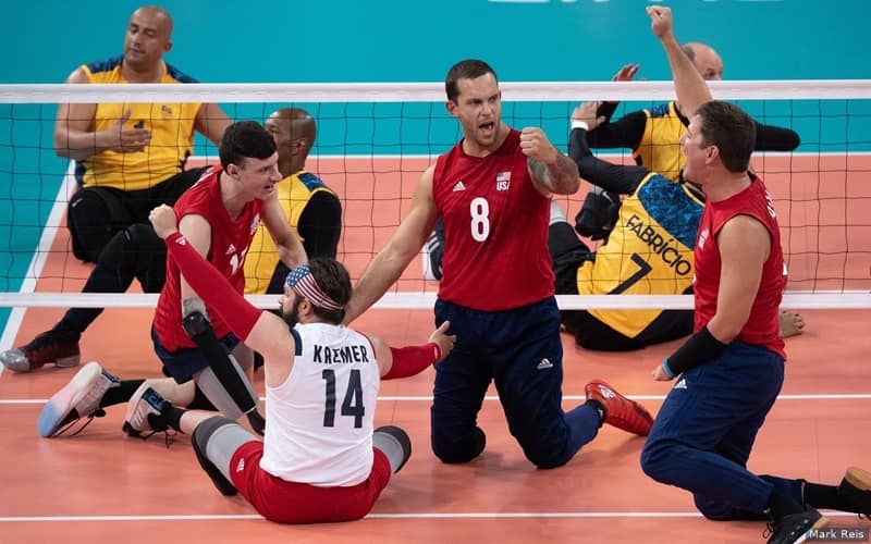 James Stuck and USA teammates celebrate a point against Peru at the Parapan American Games in Lima