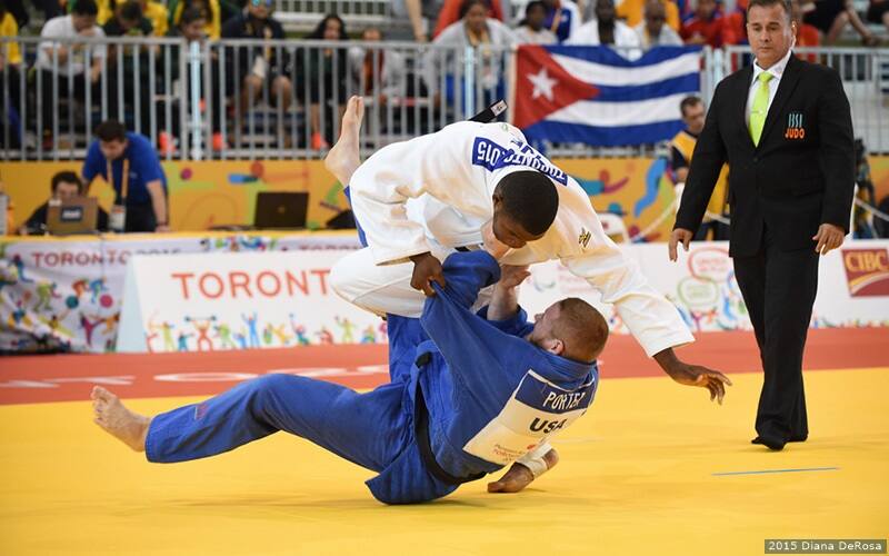 Para judo athlete Myles Porter competes at the Parapan American Games Toronto 2015.