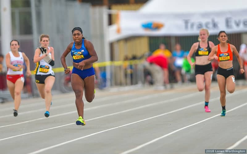 Deja Young is pictured running in the 100-meters at the 2018 Desert Challenge Games in Tempe, Arizona.