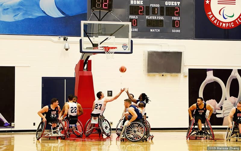 The men's wheelchair basketball team trains at the Olympic Training Center in Colorado Springs, Colorado.