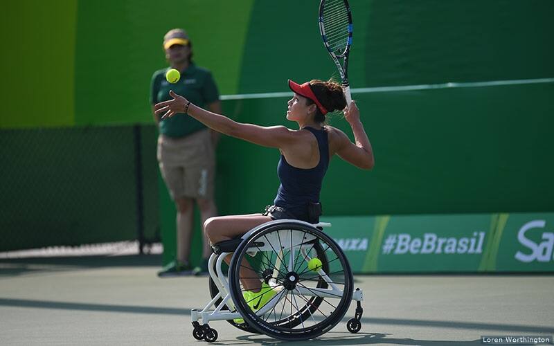 Dana Mathewson serves a ball at the Rio 2016 Paralympic Games.