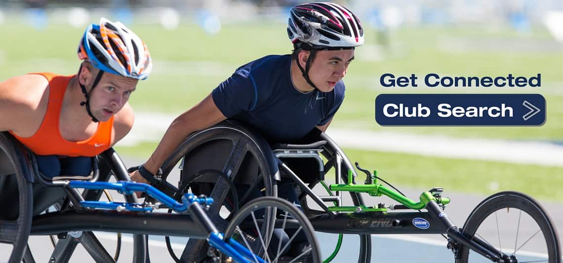 Ray Martin competes in wheelchair racing. Find a Club text. 