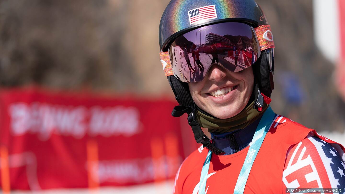 Spencer Wood smiles for camera after super-G race. 