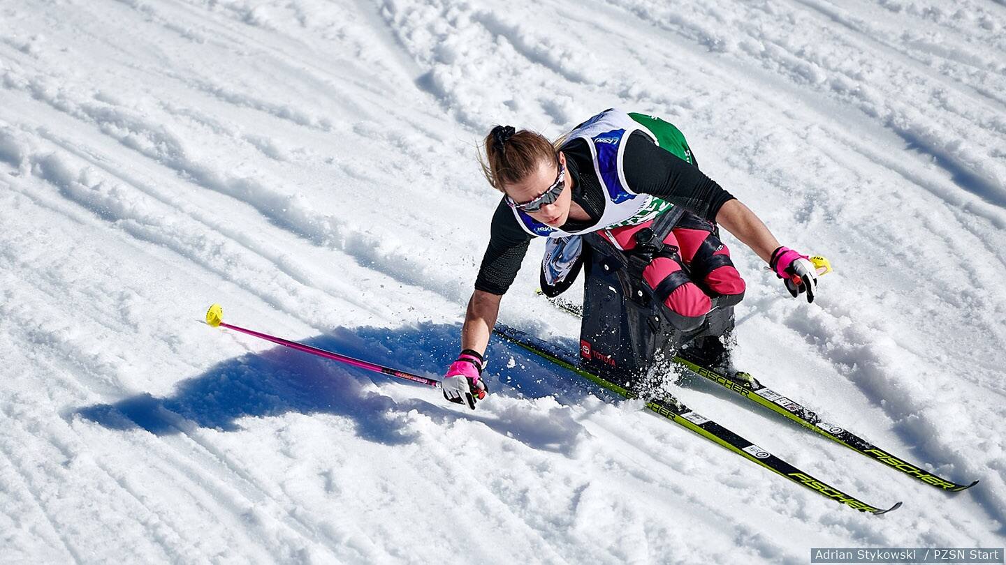 Oksana Masters competes in cross country skiing at the 2021 Para Nordic World Cup in Slovenia.