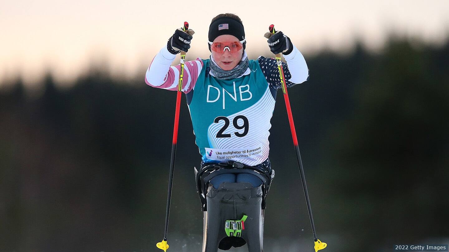 Kendall Gretsch competes in the women's biathlon. 