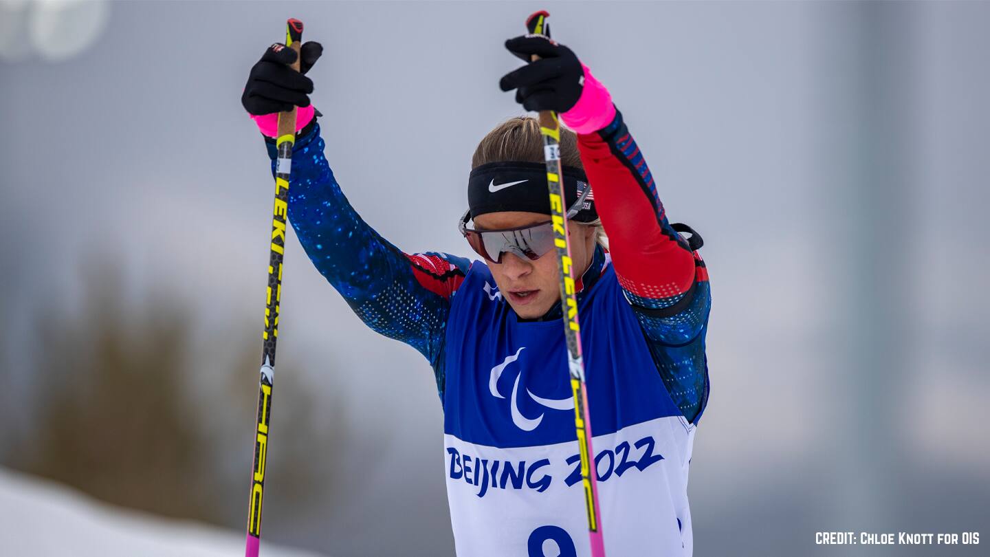 Oksana Masters competes in Biathlon at the 2022 Winter Paralympics