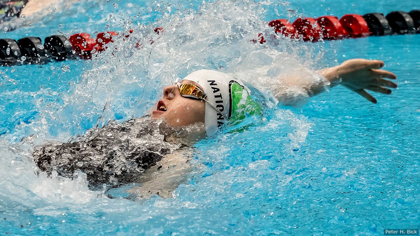 Mikaela Jenkins competes in backstroke at the 2019 Indianapolis World Series. 