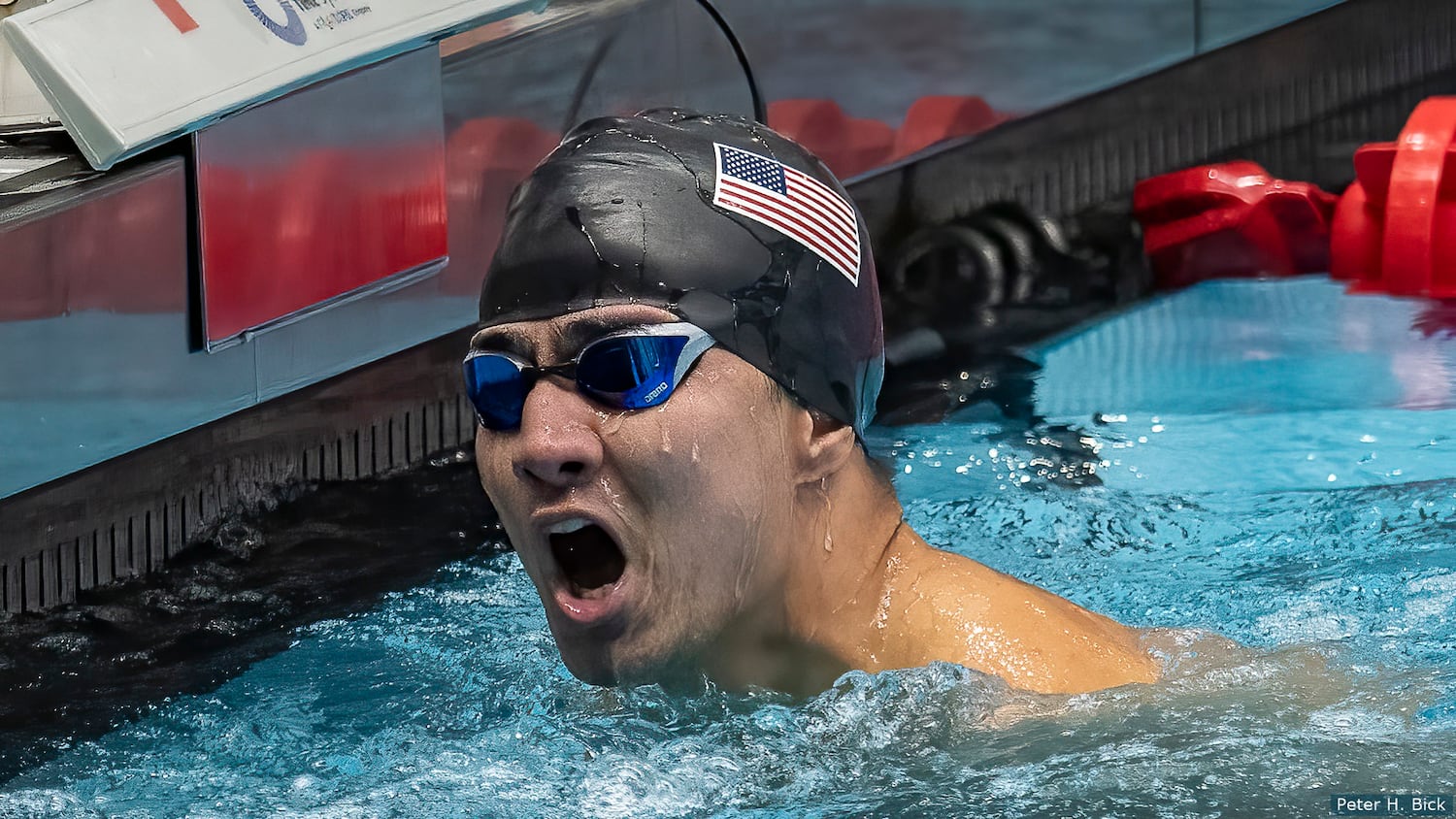 Abbas Karimi celebrates after finishing race. 